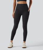 Flocked High Waisted Tummy Control Polka Dot Workout Leggings with Pockets — Midnight Black Dot — view 2