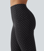 Flocked High Waisted Tummy Control Polka Dot Workout Leggings with Pockets — Midnight Black Dot — view 6