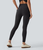 Flocked High Waisted Tummy Control Polka Dot Workout Leggings with Pockets — Midnight Black Dot — view 3