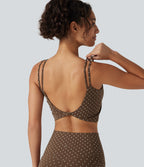 Light Support Backless Built-in Bra Flocked Polka Dot Yoga Sports Bra — Golden Brown Dot — view 6