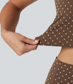 Light Support Backless Built-in Bra Flocked Polka Dot Yoga Sports Bra — Golden Brown Dot — view 7