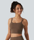 Light Support Backless Built-in Bra Flocked Polka Dot Yoga Sports Bra — Golden Brown Dot — view 4