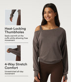One Shoulder Long Sleeve Thumb Hole Yoga Sports Top — Brown — view 1