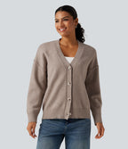 Dropped Long Sleeve Casual Cardigan — Light Taupe — view 5