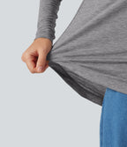 Boat Neck Long Batwing Sleeve Curved Hem Casual Wool-Blend Top — Nickel Cloud — view 7