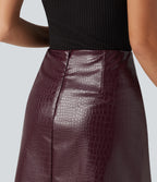 High Waisted 2-in-1 A-Line Casual PU Leather Mini Skirt — Pieberry Red — view 6
