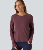 Round Neck Mesh Raglan Long Sleeve Thumb Holes Quick Dry Running Sports Top — Evening Red — view 4
