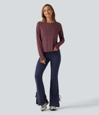 Round Neck Mesh Raglan Long Sleeve Thumb Holes Quick Dry Running Sports Top — Evening Red — view 7