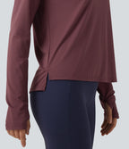 Round Neck Mesh Raglan Long Sleeve Thumb Holes Quick Dry Running Sports Top — Evening Red — view 6
