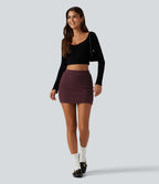 Cable‑Knit High Waisted Built-In Shorts Mini Casual Bodycon Skirt — Muddled Berry — view 8
