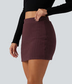 Cable‑Knit High Waisted Built-In Shorts Mini Casual Bodycon Skirt — Muddled Berry — view 5