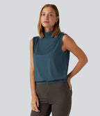 Stand Collar Ruched Work Tank Top — Balsam — view 4
