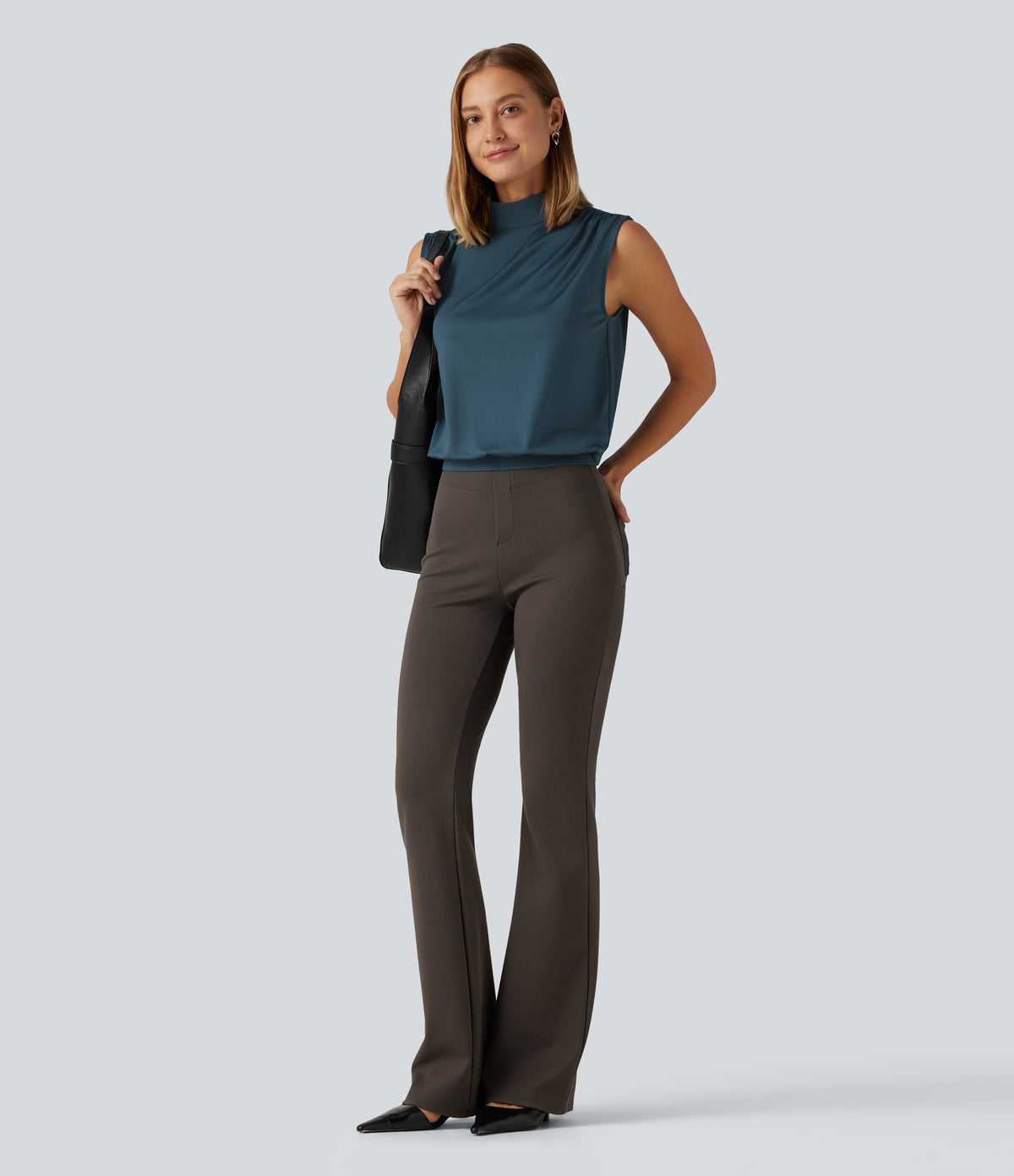 Stand Collar Ruched Work Tank Top — Balsam — view 7