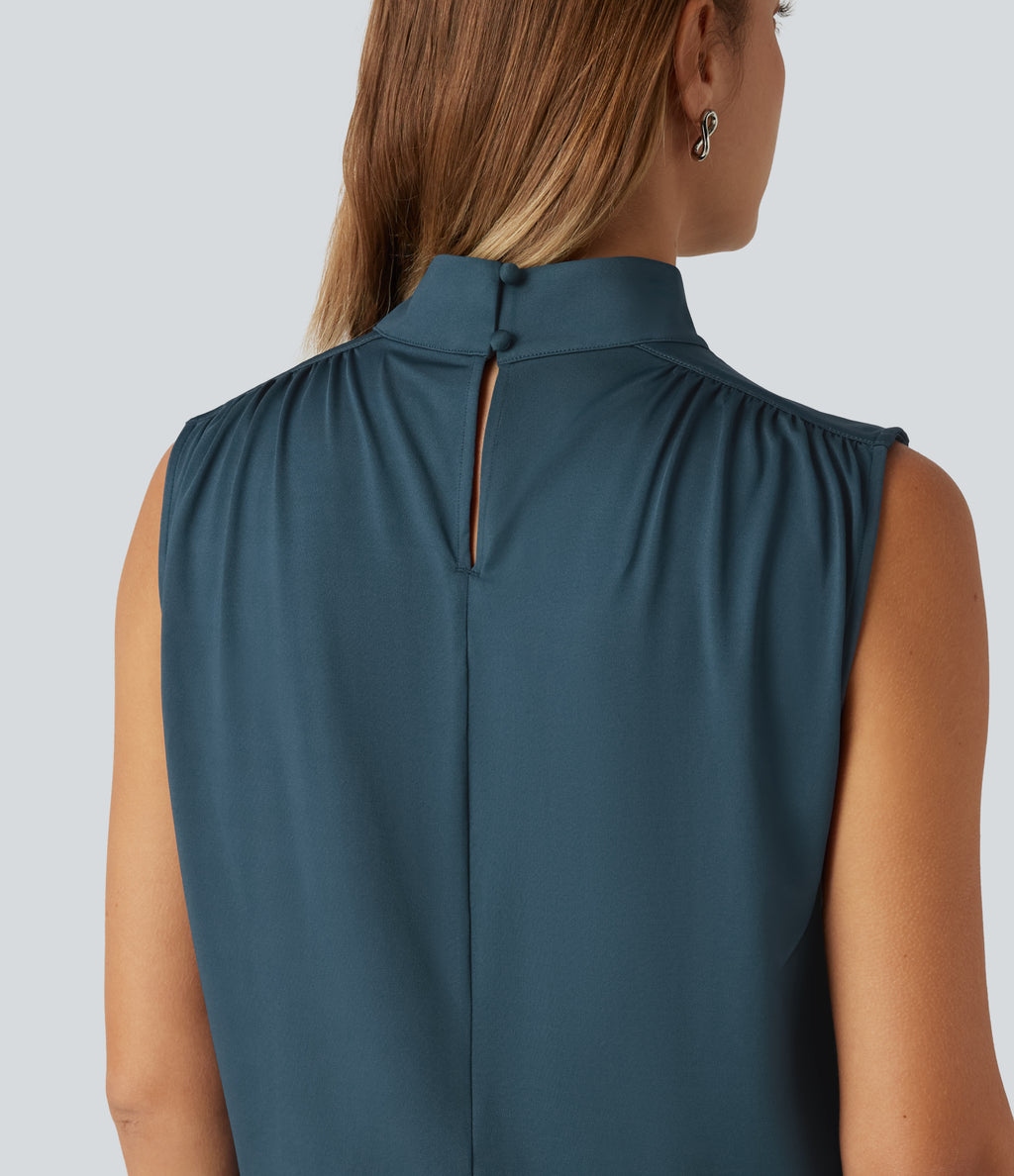 Stand Collar Ruched Work Tank Top — Balsam — view 6