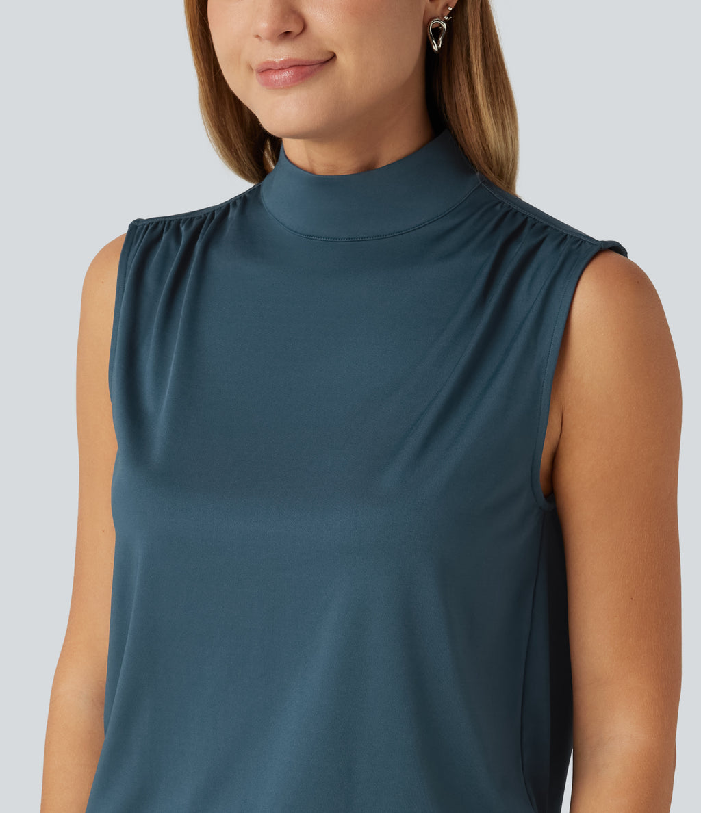 Stand Collar Ruched Work Tank Top — Balsam — view 5