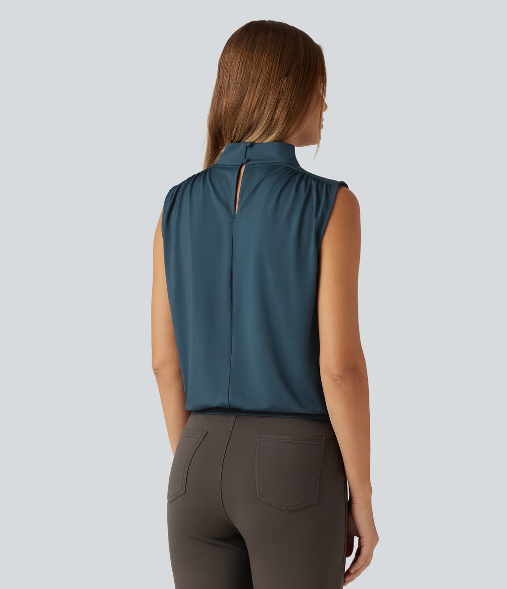 Stand Collar Ruched Work Tank Top — Balsam — view 2