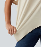 One Shoulder Half Sleeve Batwing Asymmetric Hem Oversized Casual Top — Soft Rice White — view 7