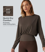 Round Neck Long Sleeve Quick Dry Yoga Sports Top — Chocolate Martini — view 1