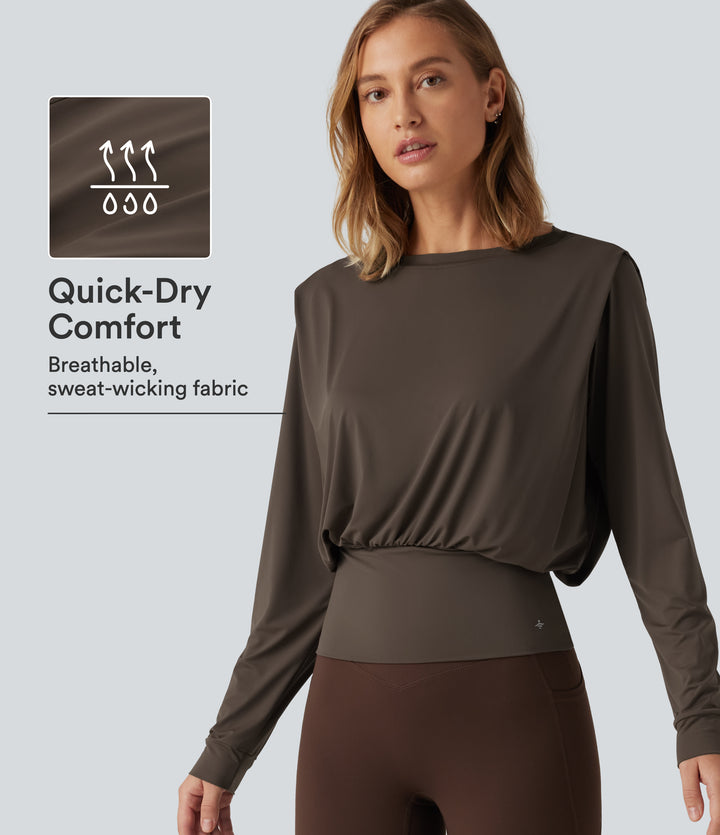 Round Neck Long Sleeve Quick Dry Yoga Sports Top — Chocolate Martini — view 1