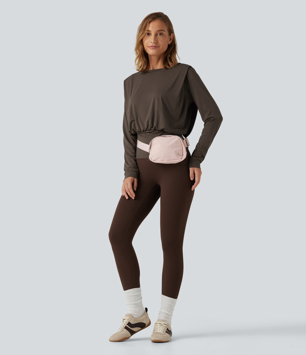Round Neck Long Sleeve Quick Dry Yoga Sports Top — Chocolate Martini — view 7