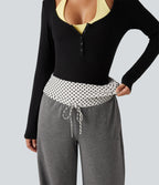 Mid Rise Drawstring Straight Leg Polka Dot Quick Dry Casual Sweatpants with Pockets — Dusky Charcoal — view 4