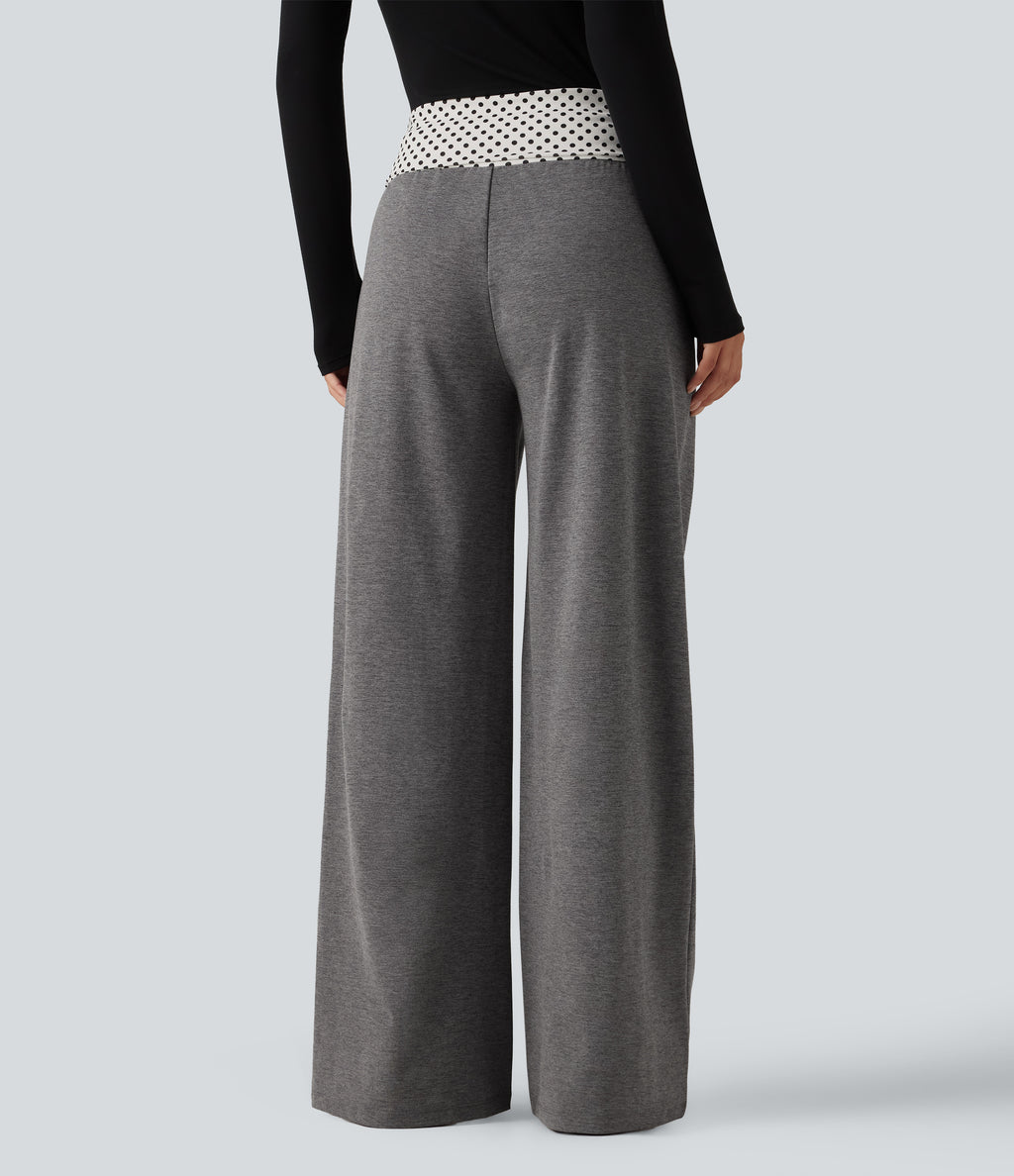 Mid Rise Drawstring Straight Leg Polka Dot Quick Dry Casual Sweatpants with Pockets — Dusky Charcoal — view 2
