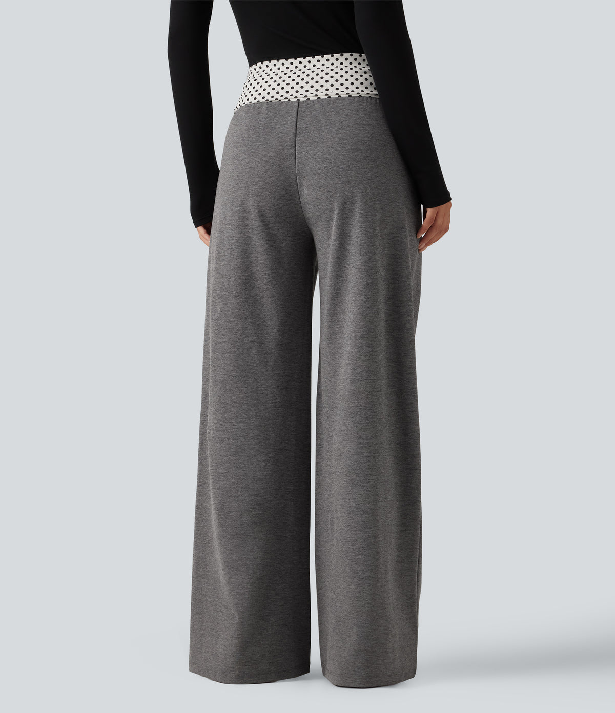 Mid Rise Drawstring Straight Leg Polka Dot Quick Dry Casual Sweatpants with Pockets — Dusky Charcoal — view 2