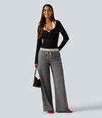 Mid Rise Drawstring Straight Leg Polka Dot Quick Dry Casual Sweatpants with Pockets — Dusky Charcoal — view 6