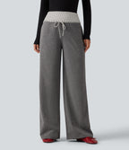 Mid Rise Drawstring Straight Leg Polka Dot Quick Dry Casual Sweatpants with Pockets — Dusky Charcoal — view 1