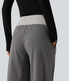 Mid Rise Drawstring Straight Leg Polka Dot Quick Dry Casual Sweatpants with Pockets — Dusky Charcoal — view 5