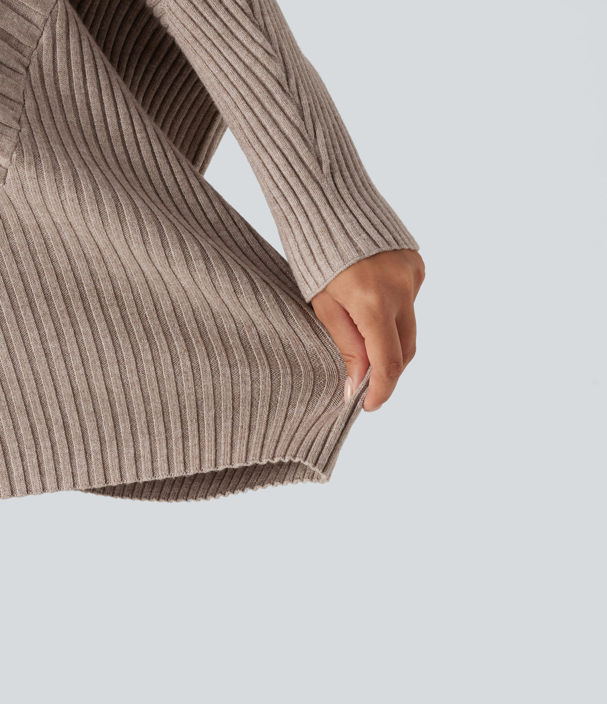 High Neck Batwing Long Sleeve Oversized Casual Jumper — Humus — view 6