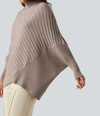 High Neck Batwing Long Sleeve Oversized Casual Jumper — Humus — view 5