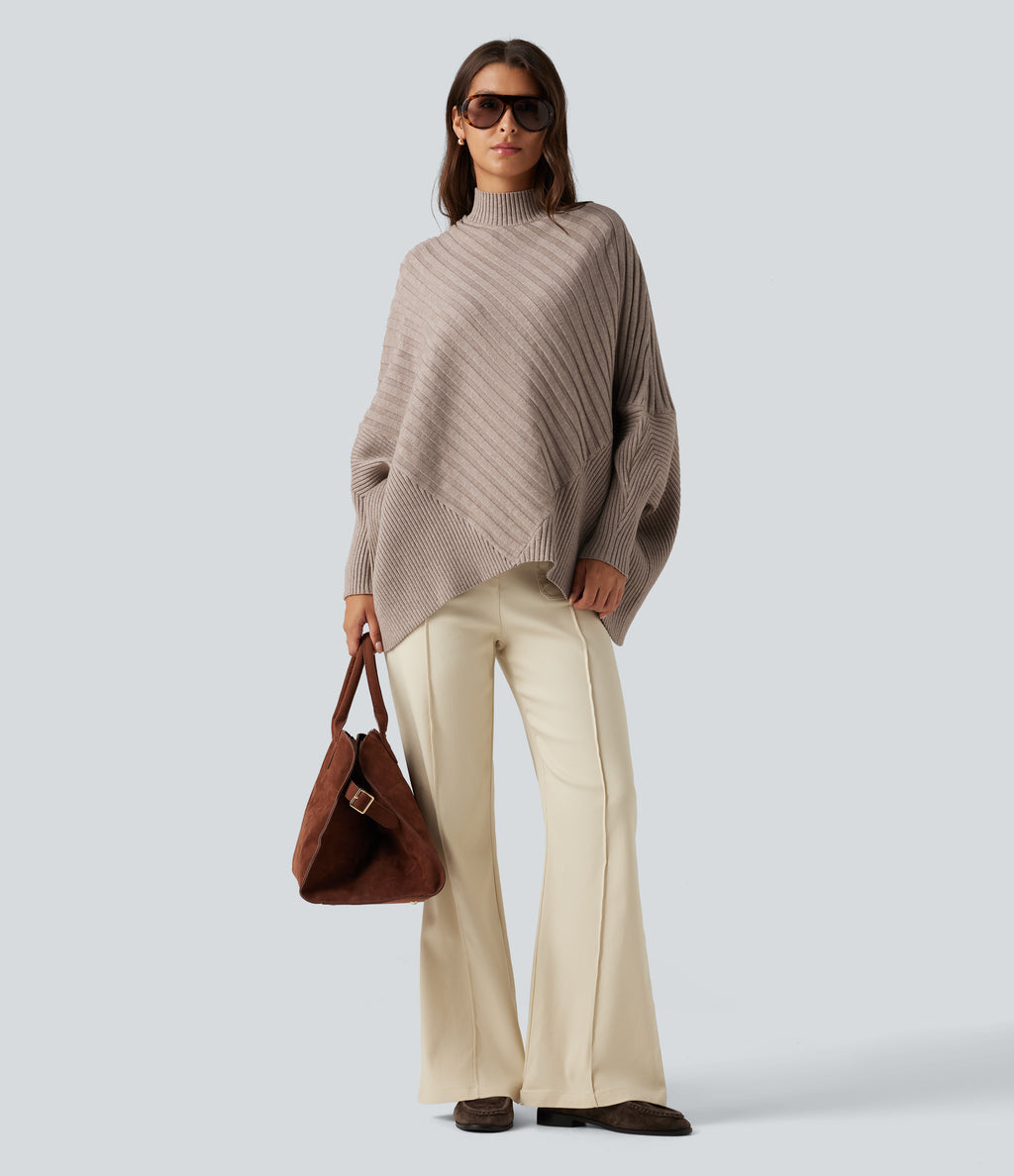 High Neck Batwing Long Sleeve Oversized Casual Jumper — Humus — view 7