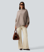 High Neck Batwing Long Sleeve Oversized Casual Jumper — Humus — view 7