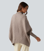 High Neck Batwing Long Sleeve Oversized Casual Jumper — Humus — view 2