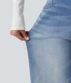 Mid Rise Barrel Leg Casual Jeans with Pockets — Malibu Blue Denim — view 5