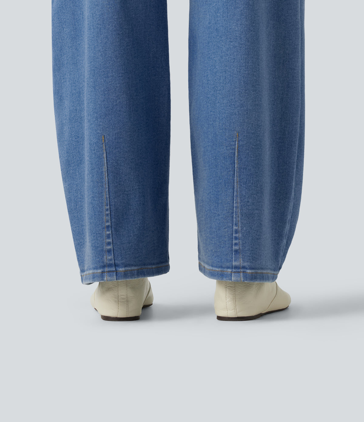 Mid Rise Barrel Leg Casual Jeans with Pockets — Malibu Blue Denim — view 8