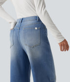 Mid Rise Barrel Leg Casual Jeans with Pockets — Malibu Blue Denim — view 7