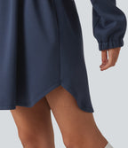 Mock Neck Drawstring Long Sleeve Mini Casual Dress with Pockets — Always in a Mood - Dark Blue — view 8