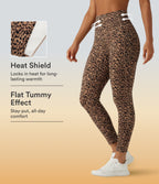 Leopard Print High Waisted Tummy Control Fleece Workout Leggings with Pockets — Tan Leopard — view 1