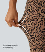 Leopard Print High Waisted Tummy Control Fleece Workout Leggings with Pockets — Tan Leopard — view 8
