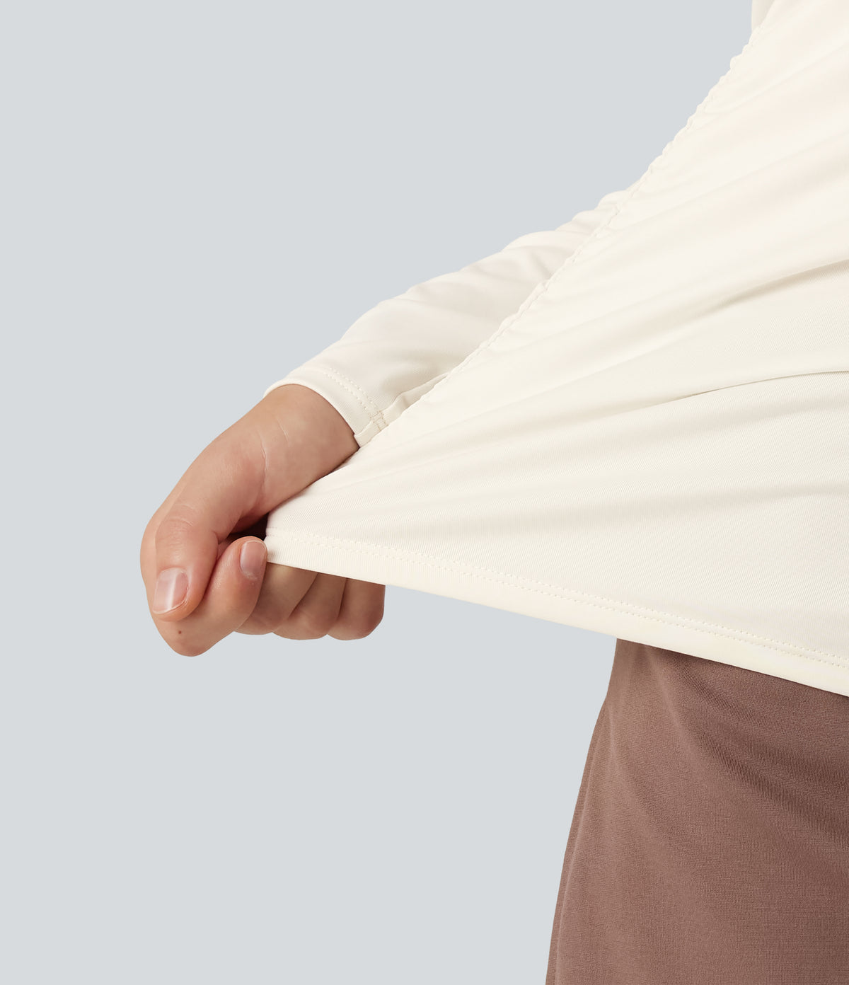 One Shoulder Long Sleeve Ruched Asymmetric Hem Casual Top — Whisper White — view 8