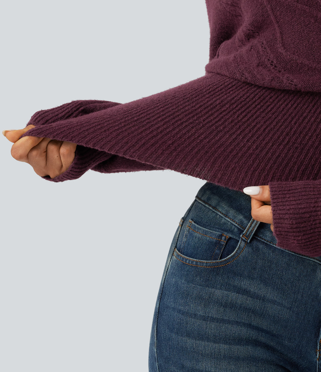 V Neck Long Sleeve V Back Casual Jumper — Maroon Banner — view 6