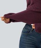 V Neck Long Sleeve V Back Casual Jumper — Maroon Banner — view 6