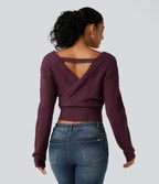 V Neck Long Sleeve V Back Casual Jumper — Maroon Banner — view 2