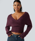 V Neck Long Sleeve V Back Casual Jumper — Maroon Banner — view 1