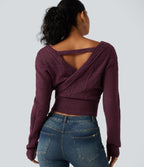 V Neck Long Sleeve V Back Casual Jumper — Maroon Banner — view 5