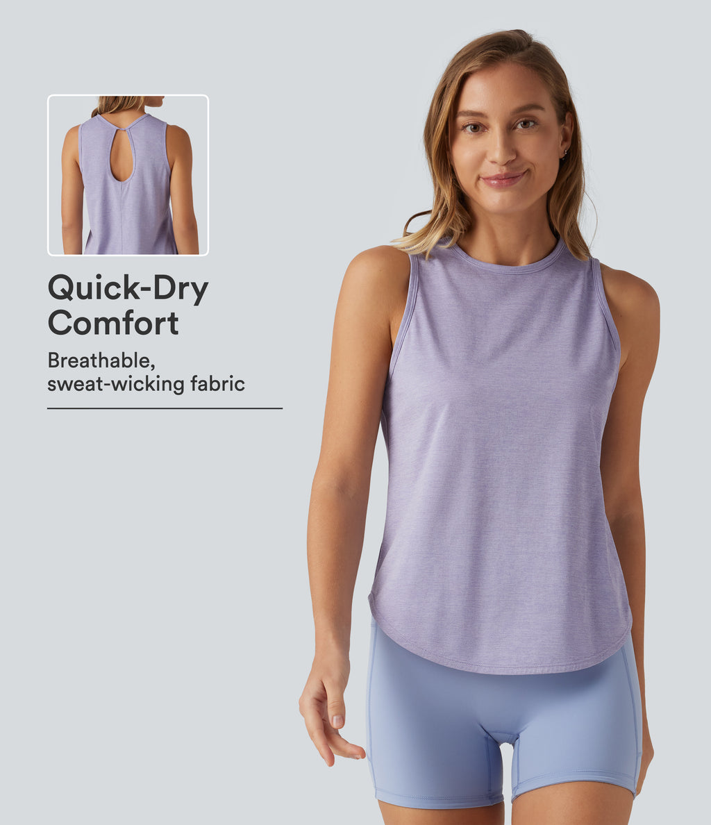 Round Neck Curved Hem Quick Dry Yoga Tank Top — Hazy Sky — view 1