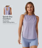 Round Neck Curved Hem Quick Dry Yoga Tank Top — Hazy Sky — view 1