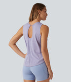 Round Neck Curved Hem Quick Dry Yoga Tank Top — Hazy Sky — view 7